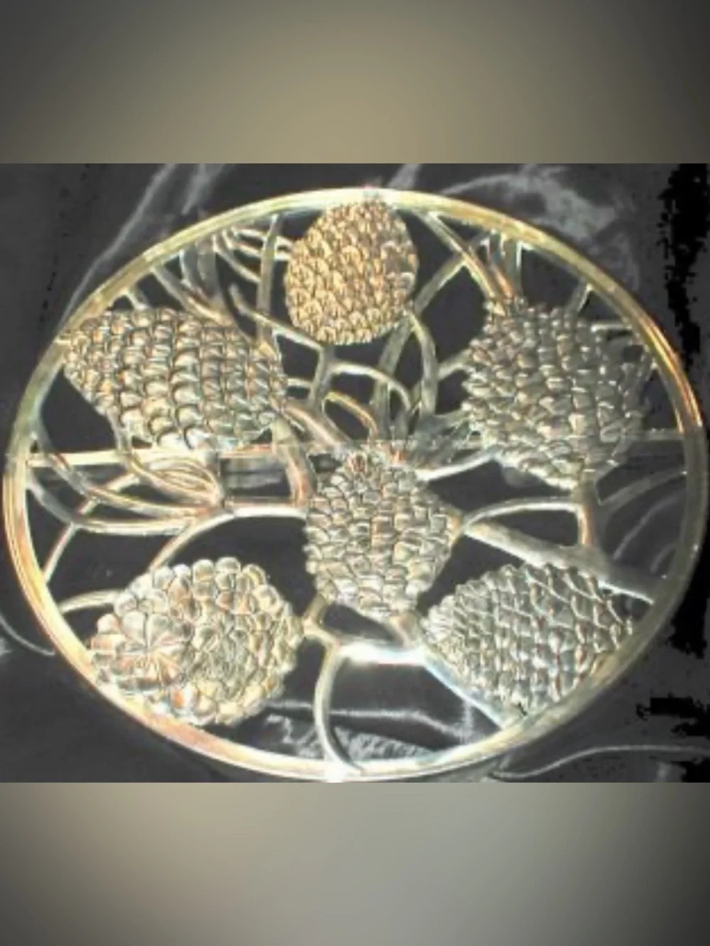 GODINGER Silver Plate Expand Pan Trivet Holiday Tree Pine Cone Design Dishware